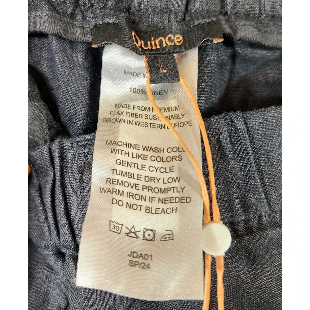 Quince 100% European Linen Pants Womens L Black Pull On Beachy Coastal NEW